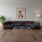 Arabic Floor Sofa Set – Navy U Shaped Majlis Sectional with 4 Inch Cushions