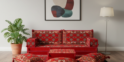 Arabic Loveseat Sofa Set – Red Loveseat Set with 4 and 8 Inch Cushion Options