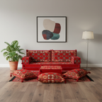 Arabic Loveseat Sofa Set – Red Loveseat Set with 4 and 8 Inch Cushion Options