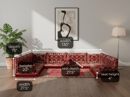 Bukhara U-shaped Arabic floor sofa, Burgundy 4-inch, photo 2