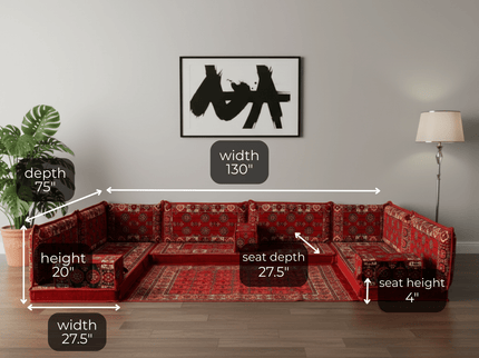 Bukhara U-shaped Arabic floor sofa, Red 4-inch, photo 2