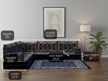 Bukhara L-shaped Arabic floor sofa, Navy 8-inch, photo 2