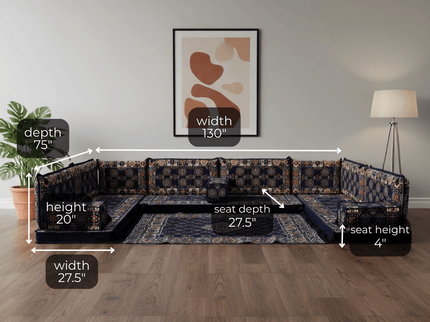 Bukhara U-shaped Arabic floor sofa, Navy 4-inch, photo 2