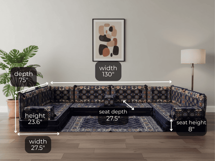 Bukhara U-shaped Arabic floor sofa, Navy 8-inch, photo 3