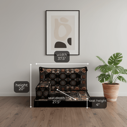 Arabic Half Loveseat Sofa – Navy Half Loveseat with 4 and 8 Inch Cushion Options