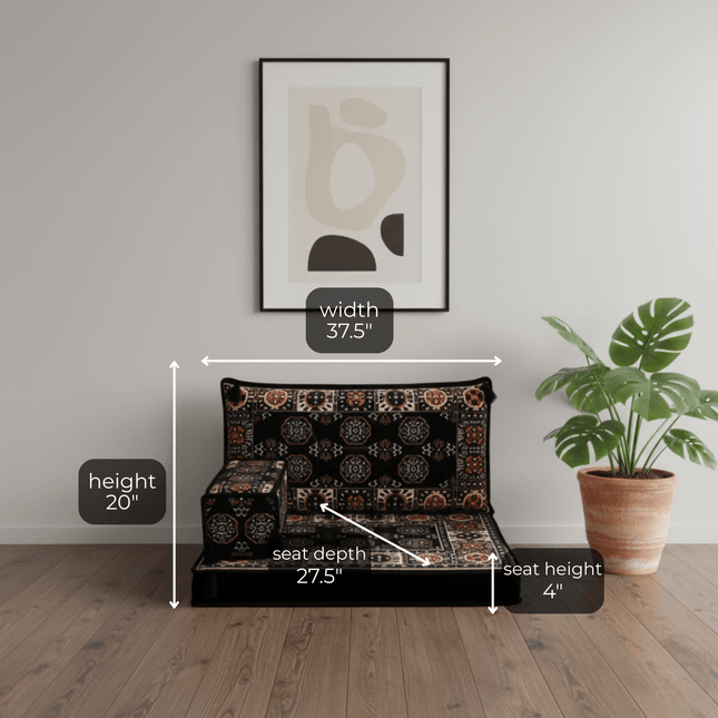 Arabic Half Loveseat Sofa – Navy Half Loveseat with 4 and 8 Inch Cushion Options