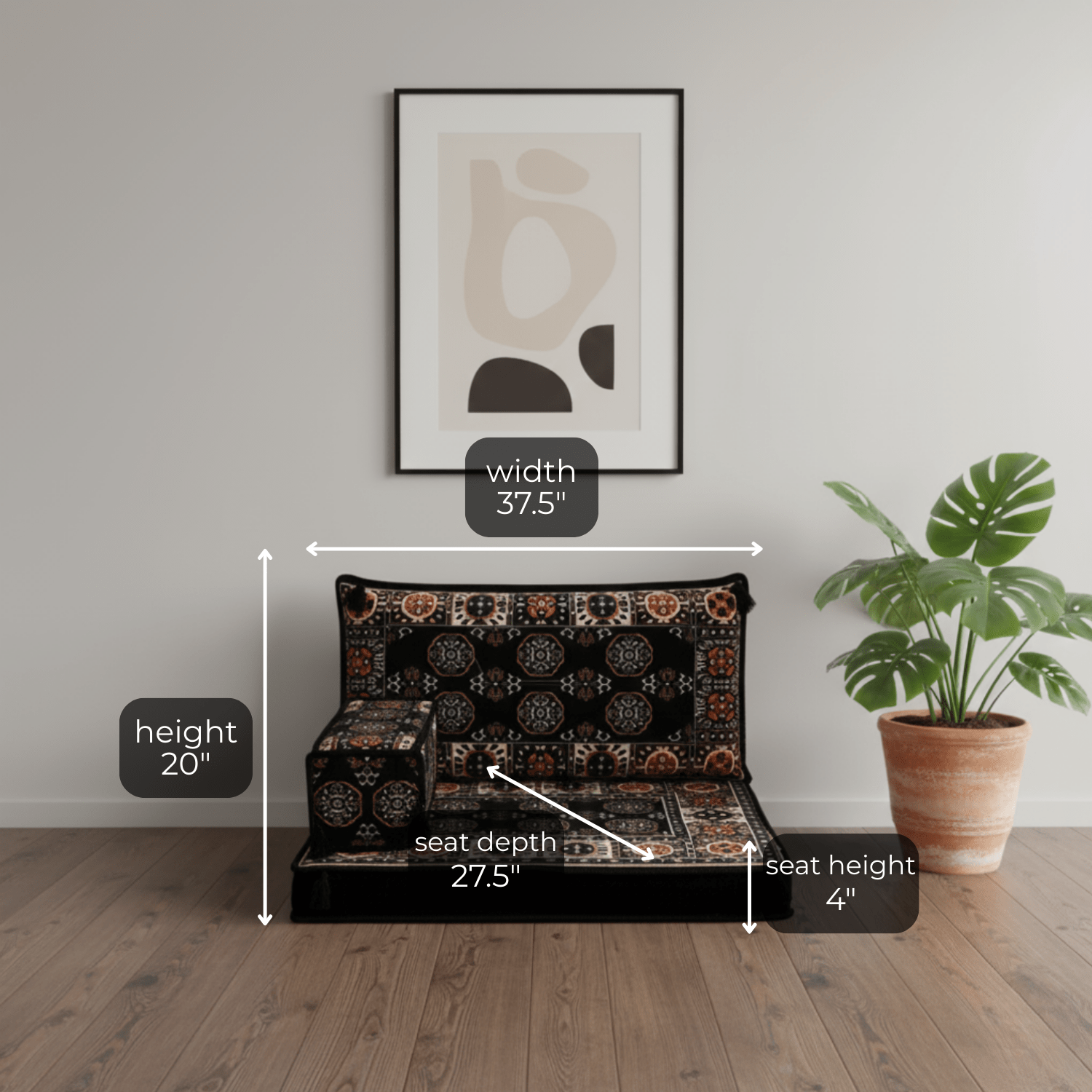 Arabic Half Loveseat Sofa – Navy Half Loveseat with 4 and 8 Inch Cushion Options