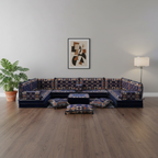 Arabic Floor Sofa Set – Navy U Shaped Majlis Sectional with 8 Inch Cushions