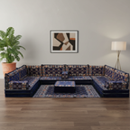 Arabic Floor Sofa Set – Navy U Shaped Majlis Sectional with 8 Inch Cushions