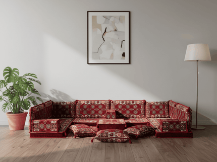 Bukhara U-shaped Arabic floor sofa, Burgundy 4-inch, photo 1