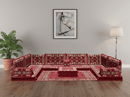 Bukhara U-shaped Arabic floor sofa, Burgundy 4-inch, photo 3