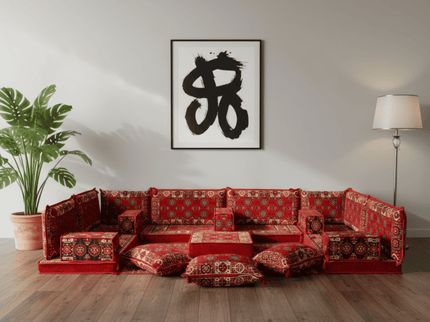 Bukhara U-shaped Arabic floor sofa, Red 4-inch, photo 1