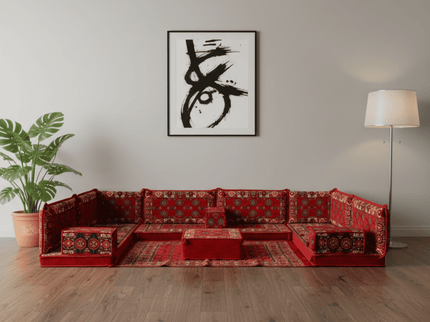 Bukhara U-shaped Arabic floor sofa, Red 4-inch, photo 3