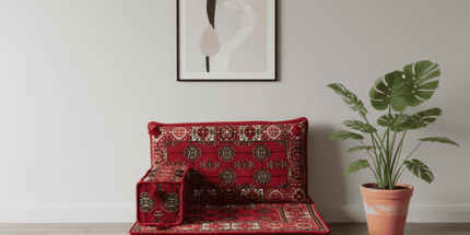 Arabic Half Loveseat Sofa – Red Half Loveseat with 4 and 8 Inch Cushion Options
