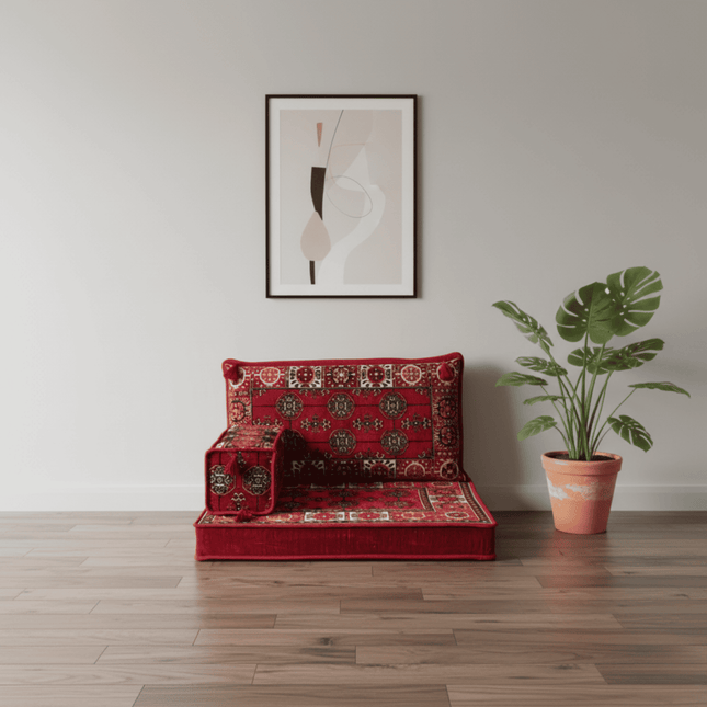 Arabic Half Loveseat Sofa – Red Half Loveseat with 4 and 8 Inch Cushion Options