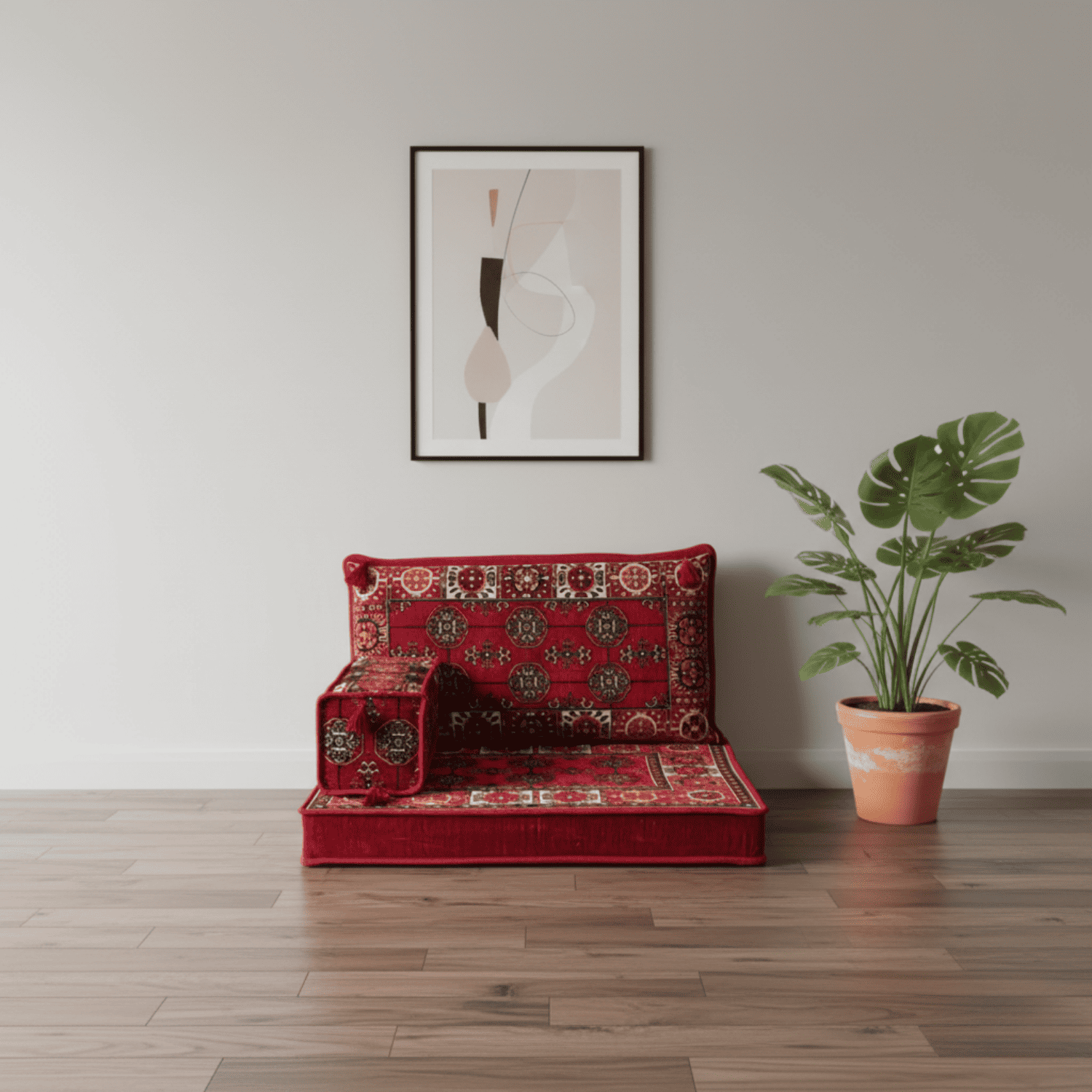 Arabic Half Loveseat Sofa – Red Half Loveseat with 4 and 8 Inch Cushion Options