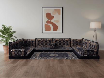 Bukhara U-shaped Arabic floor sofa, Navy 4-inch, photo 4
