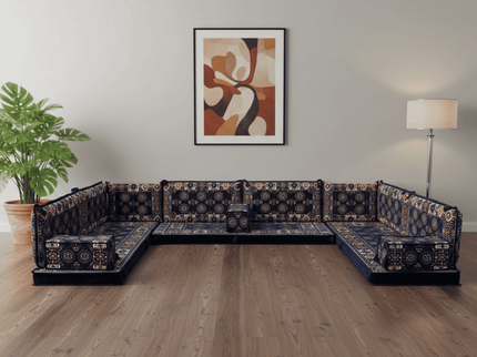 Bukhara U-shaped Arabic floor sofa, Navy 4-inch, photo 5