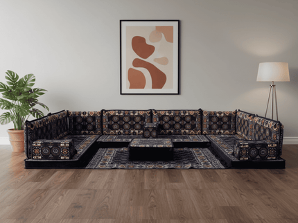 Bukhara U-shaped Arabic floor sofa, Navy 4-inch, photo 3