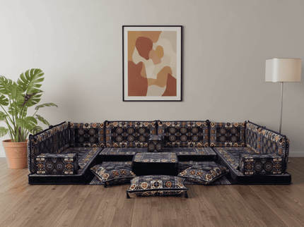 Bukhara U-shaped Arabic floor sofa, Navy 4-inch, photo 1