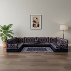 Arabic Floor Sofa Set – Navy U Shaped Majlis Sectional with 8 Inch Cushions