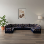Arabic Floor Sofa Set – Navy U Shaped Majlis Sectional with 8 Inch Cushions