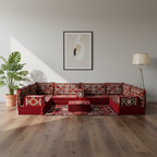 Arabic Floor Sofa Set – Maroon U Shaped Majlis Sectional with 8 Inch Cushions