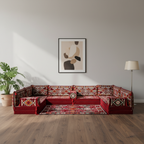 Arabic Floor Sofa Set – Maroon U Shaped Majlis Sectional with 8 Inch Cushions