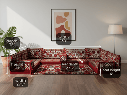 Cappadocia Kilim U-shaped Arabic floor sofa, Burgundy 4-inch, photo 2