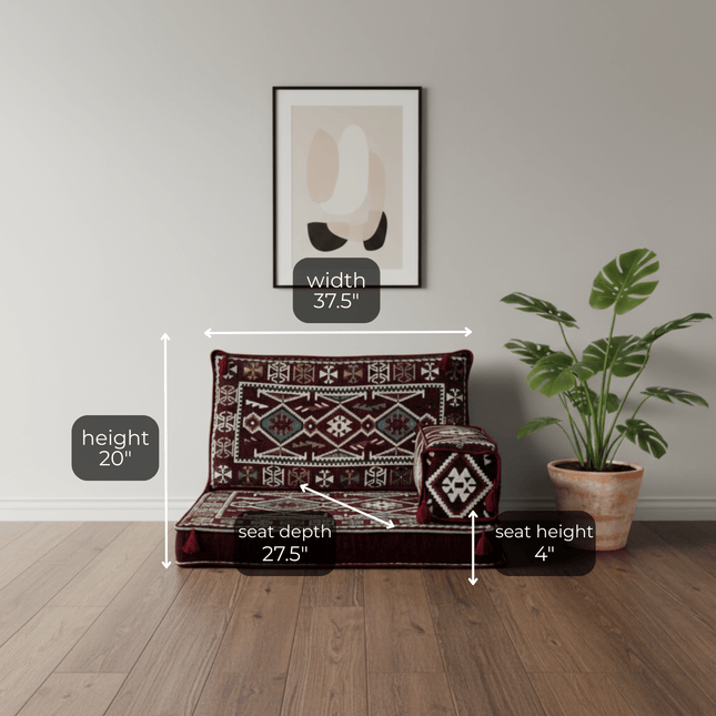 Arabic Half Loveseat Sofa – Maroon Half Loveseat with 4 and 8 Inch Cushion Options