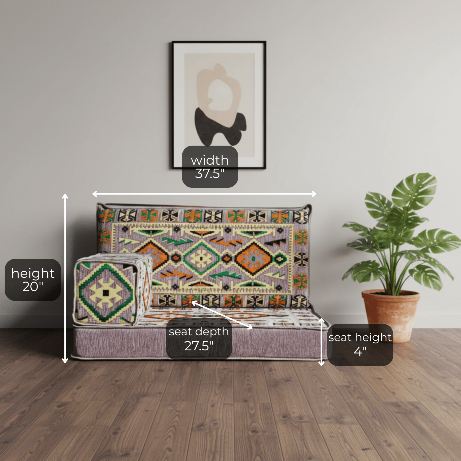 Arabic Half Loveseat Sofa – Gray Half Loveseat with 4 and 8 Inch Cushion Options