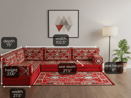 Cappadocia Kilim L-shaped Arabic floor sofa, Red 8-inch, photo 2