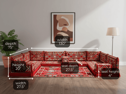 Cappadocia Kilim U-shaped Arabic floor sofa, Red 4-inch, photo 2