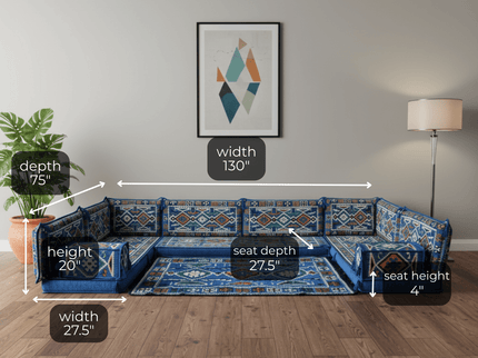 Cappadocia Kilim U-shaped Arabic floor sofa, Blue 4-inch, photo 2