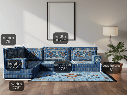 Cappadocia Kilim L-shaped Arabic floor sofa, Light Blue 8-inch, photo 2