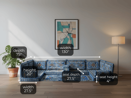 Cappadocia Kilim U-shaped Arabic floor sofa, Light Blue 4-inch, photo 2