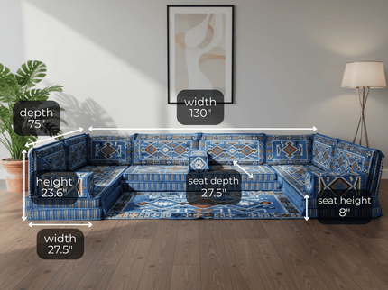 Cappadocia Kilim U-shaped Arabic floor sofa, Light Blue 8-inch, photo 3