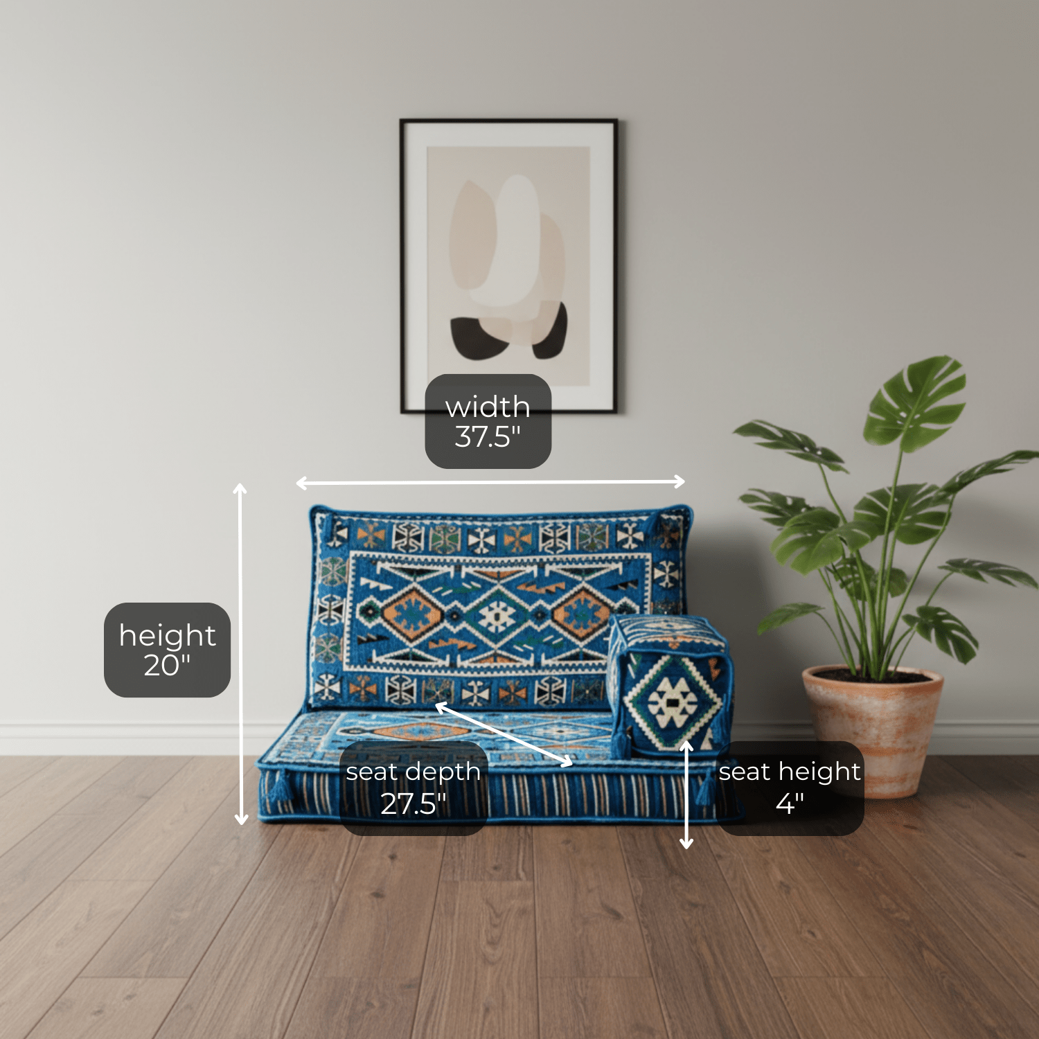 Arabic Half Loveseat Sofa – Navy Blue Half Loveseat with 4 and 8 Inch Cushion Options