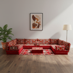 Arabic Floor Sofa Set – Red U Shaped Majlis Sectional with 8 Inch Cushions