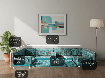 Cappadocia Kilim U-shaped Arabic floor sofa, Turquoise 4-inch, photo 2