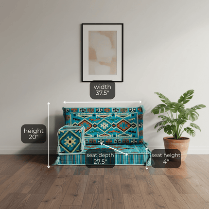 Arabic Half Loveseat Sofa – Turquoise Half Loveseat with 4 and 8 Inch Cushion Options