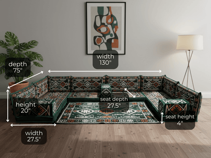 Cappadocia Kilim U-shaped Arabic floor sofa, Green 4-inch, photo 2