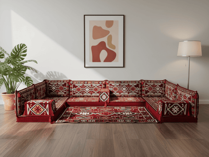 Cappadocia Kilim U-shaped Arabic floor sofa, Burgundy 4-inch, photo 4