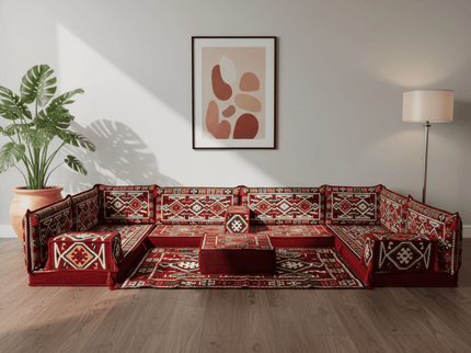 Cappadocia Kilim U-shaped Arabic floor sofa, Burgundy 4-inch, photo 3