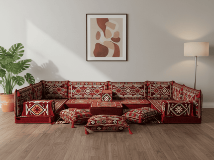 Cappadocia Kilim U-shaped Arabic floor sofa, Burgundy 4-inch, photo 1