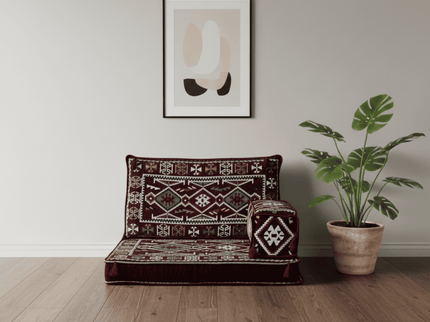 Cappadocia Kilim Arabic majlis half loveseat, Burgundy, photo 1
