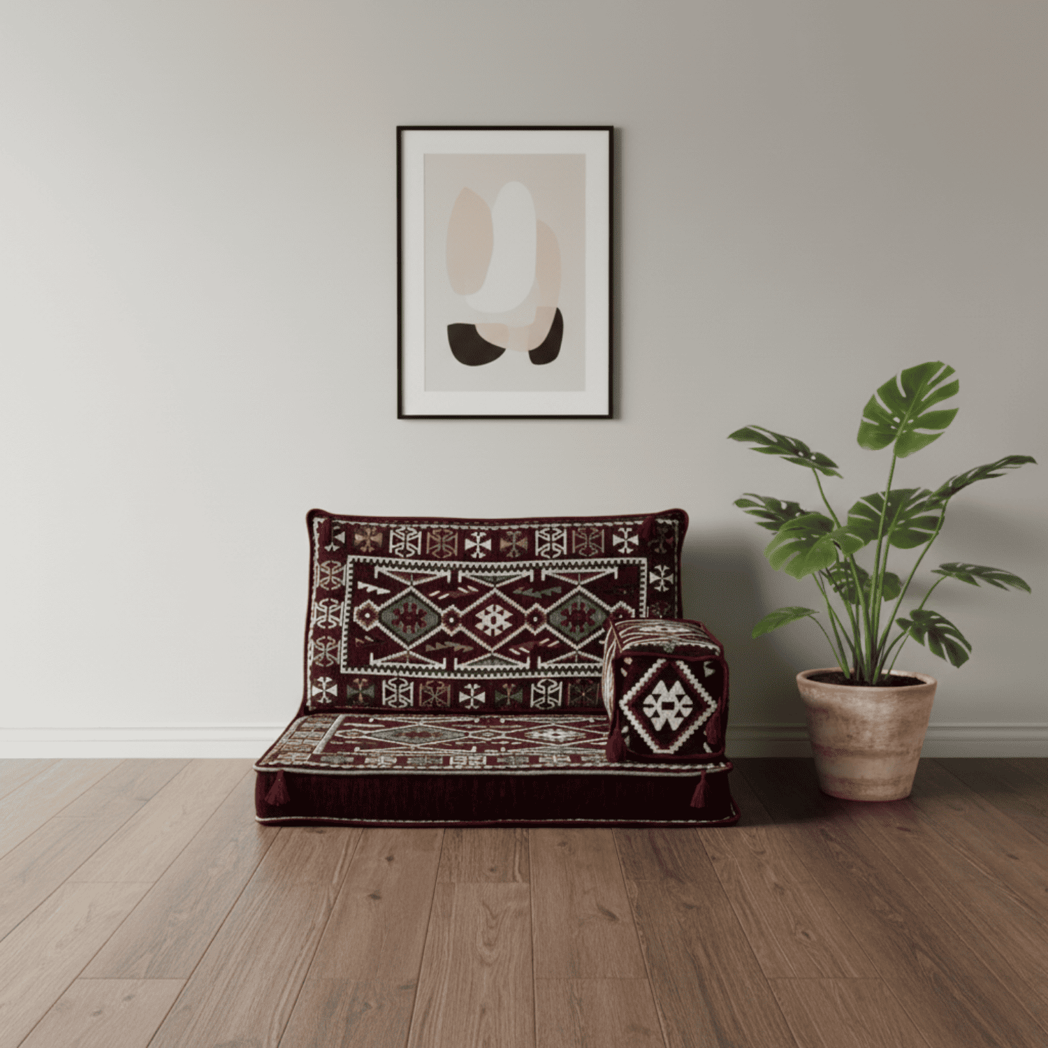 Arabic Half Loveseat Sofa – Maroon Half Loveseat with 4 and 8 Inch Cushion Options