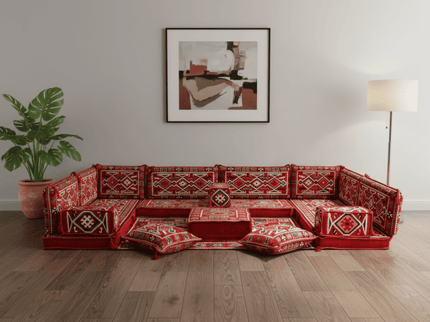 Cappadocia Kilim U-shaped Arabic floor sofa, Red 4-inch, photo 1