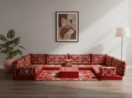 Cappadocia Kilim U-shaped Arabic floor sofa, Red 4-inch, photo 3
