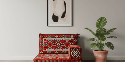 Arabic Half Loveseat Sofa – Red Half Loveseat with 4 and 8 Inch Cushion Options